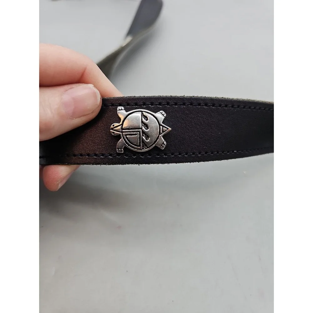 VTG SW BLACK LEATHER  BELT  W/CONCHOS Turtle Eagle‎ Buffal  STERLING   SZ 38 USA